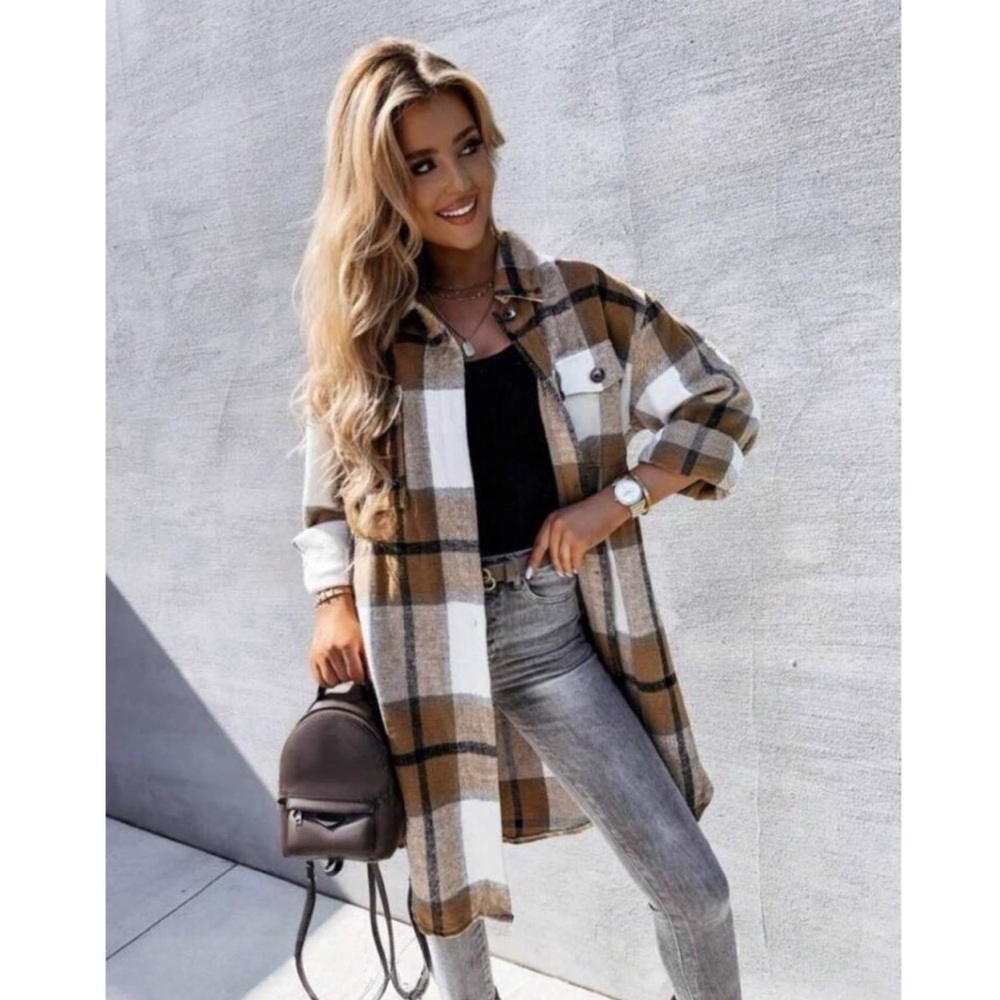 Long Plaid Button Up Top